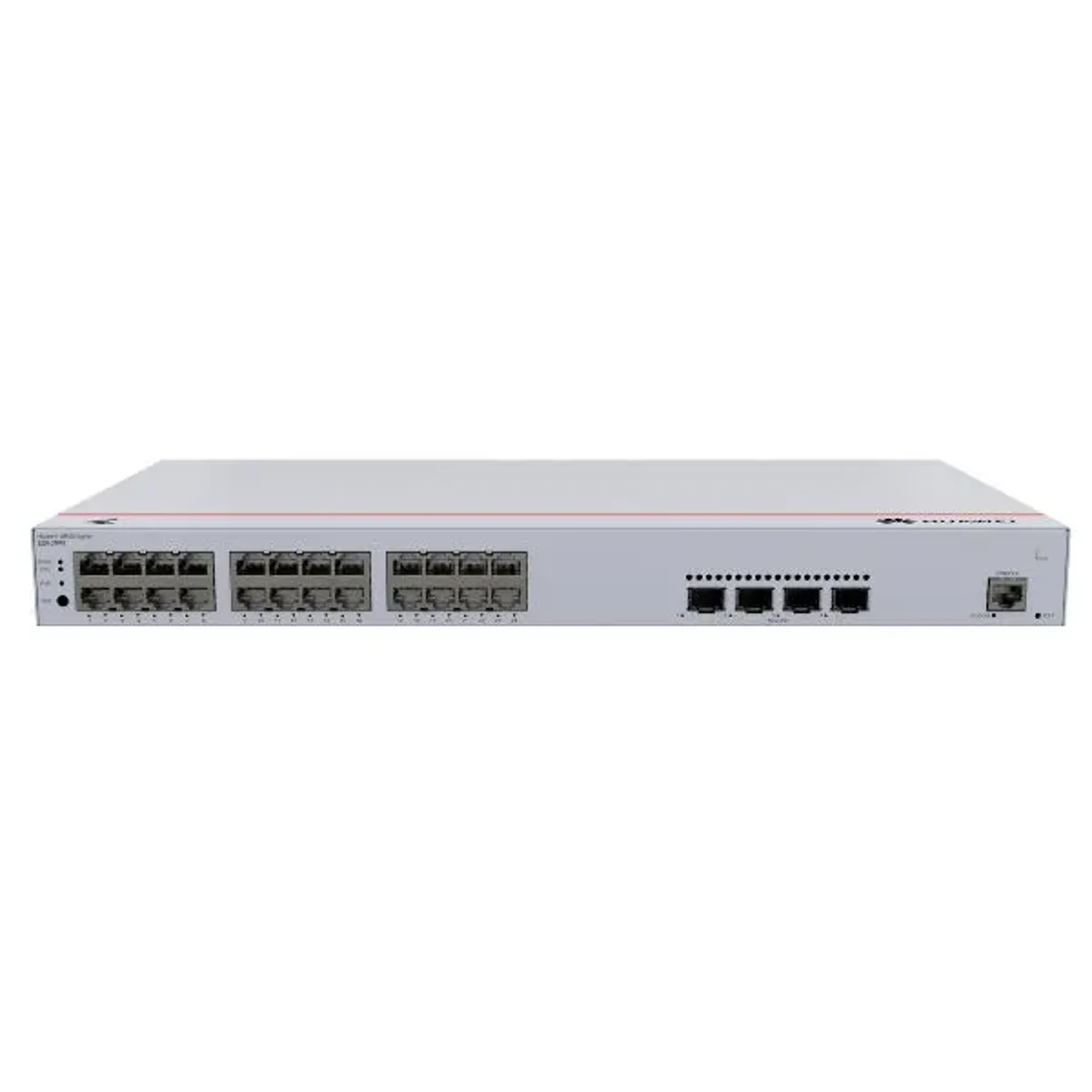24 puertos 10/100/1000BASE-T (400 W PoE+), 4 puertos 10 GE SFP+, 1 puerto de consola, alimentación de CA integrada