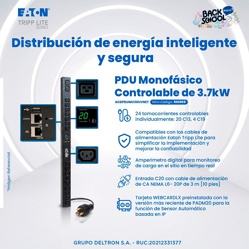 PDU monofásico controlable Tripp Lite PDUMV20HVNETLX · 3.7kW · 24 tomas