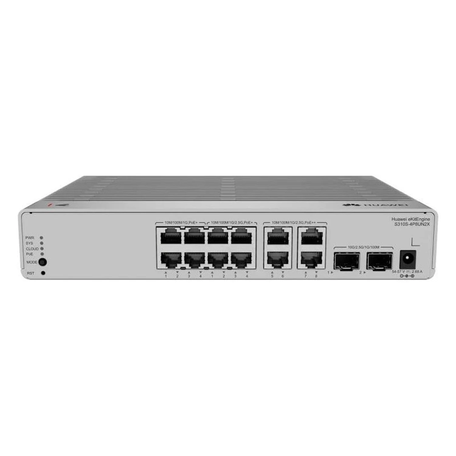 4× GE POE+ / 8× 2.5GE MULTI-GE (4× POE+ + 4× POE++) / 2× 10GE SFP+ / POE 120 W / SWITCHING 88 GBPS / 65 MPPS / SIN VENTILADOR.
