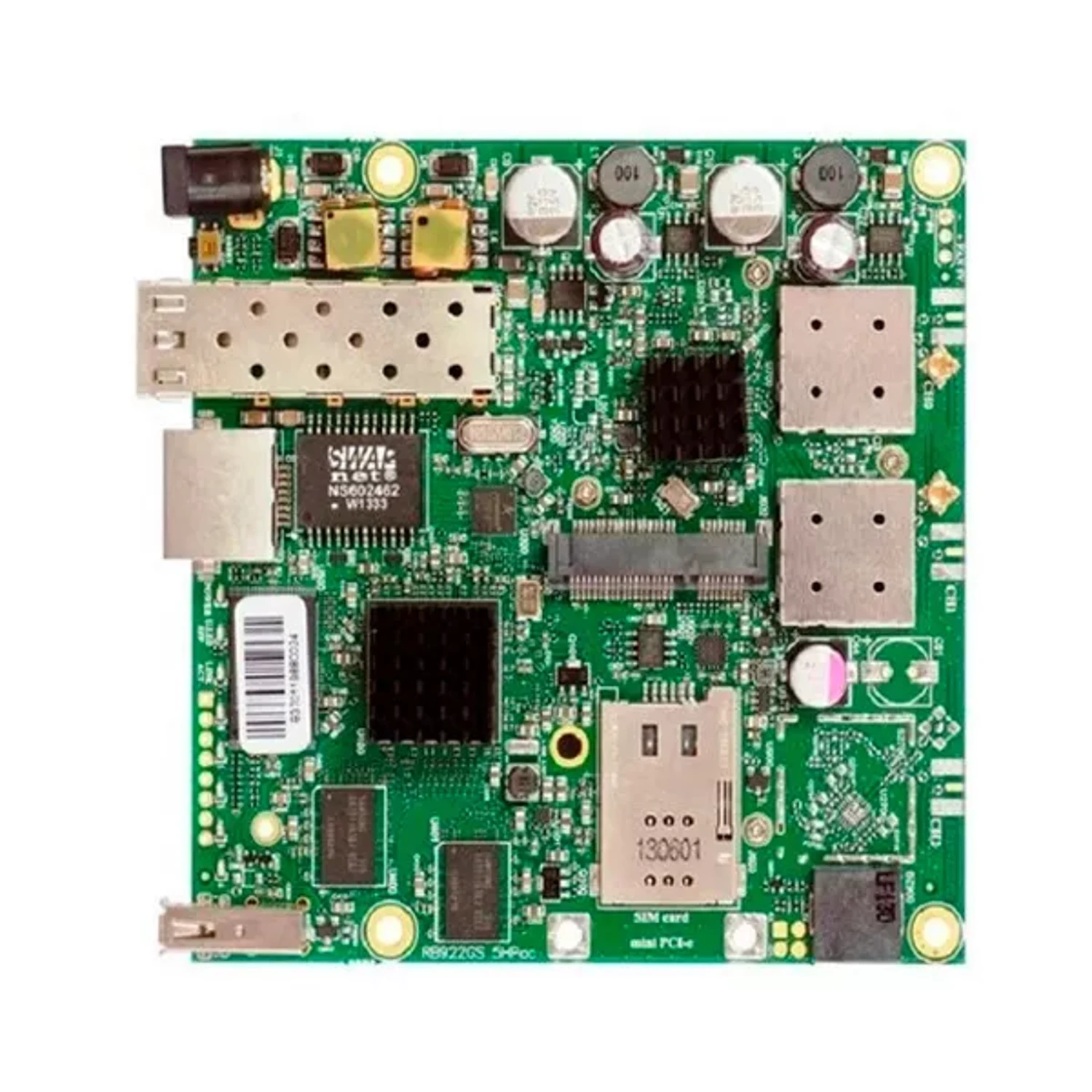 720MHZ CPU, 128MB RAM, 1XGIGABIT ETHERNET, 1XSFP CAGE, 1XMINIPCI-E, 1XSIM, ONBOARD 802.11AC TWO CHAIN 5GHZ WIRELESS, ROUTEROS L4