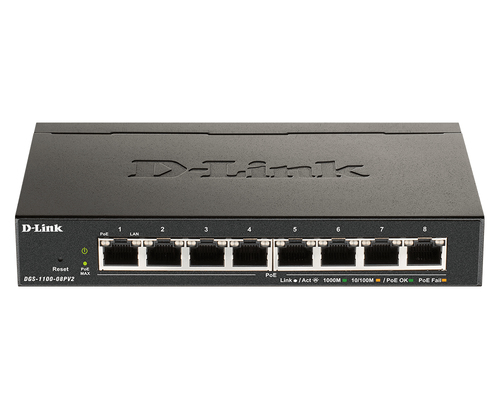 Switch Smart D-Link DGS-1100-08P · 8 puertos Gigabit · PoE · Capa 2