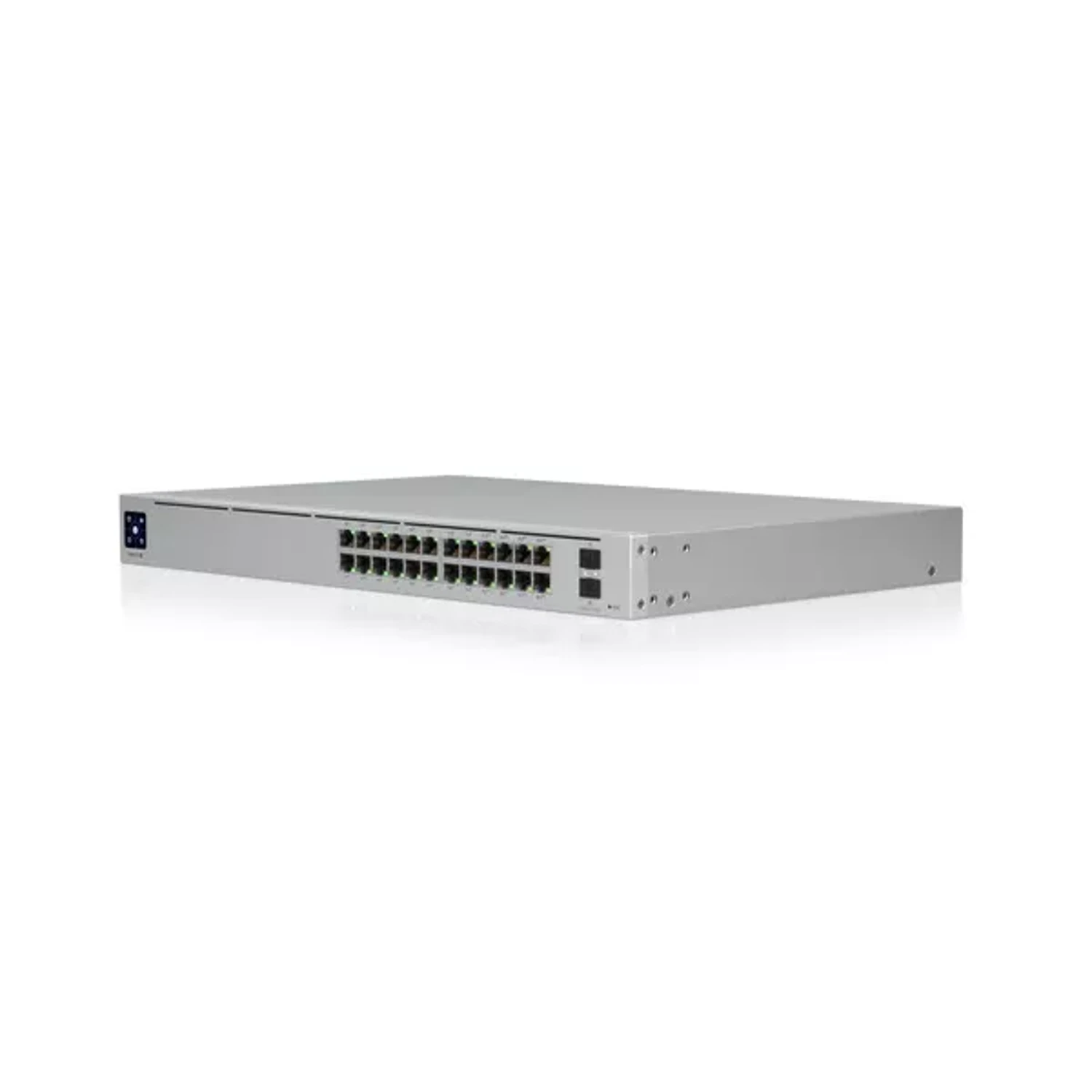 A 24-port, Layer 3 switch supporting 10G SFP+ connections with fanless cooling. (24) GbE ports. (2) 10G SFP+ ports. DC power backup - ready