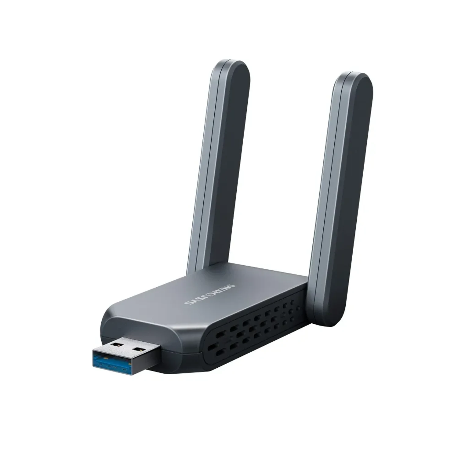 Adaptador USB MERCUSYS WiFi 7 BE6500 tribanda (6GHz/5GHz/2.4GHz), hasta 6500Mbps, 2 antenas, USB 3.0, MU-MIMO, alta cobertura.