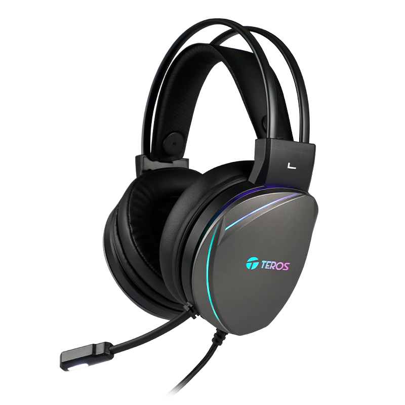 Auriculares gamer Teros TE-8170N · 7.1 virtual · USB · RGB · Negro