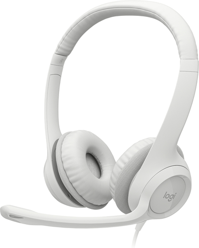 Audífonos con micrófono Logitech H390 USB noise cancelling · Blanco