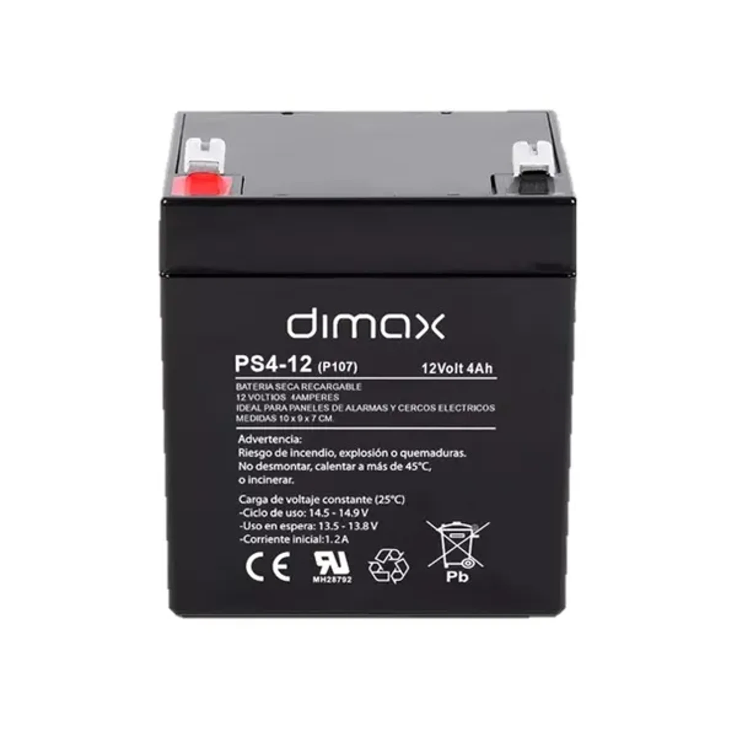 BATERIA SECA RECARGABLE 12 VOLTIOS 4.2 AMPERIOS, IDEAL PARA PANELES DE ALARMAS Y CERCOS ELECTRICOS, MEDIDAS 10 X 9 X 7 CM.