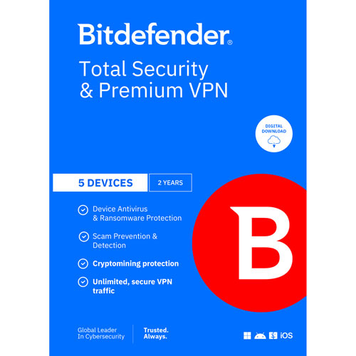 Bitdefender Total Security Premium VPN · 5 PC · 12 meses