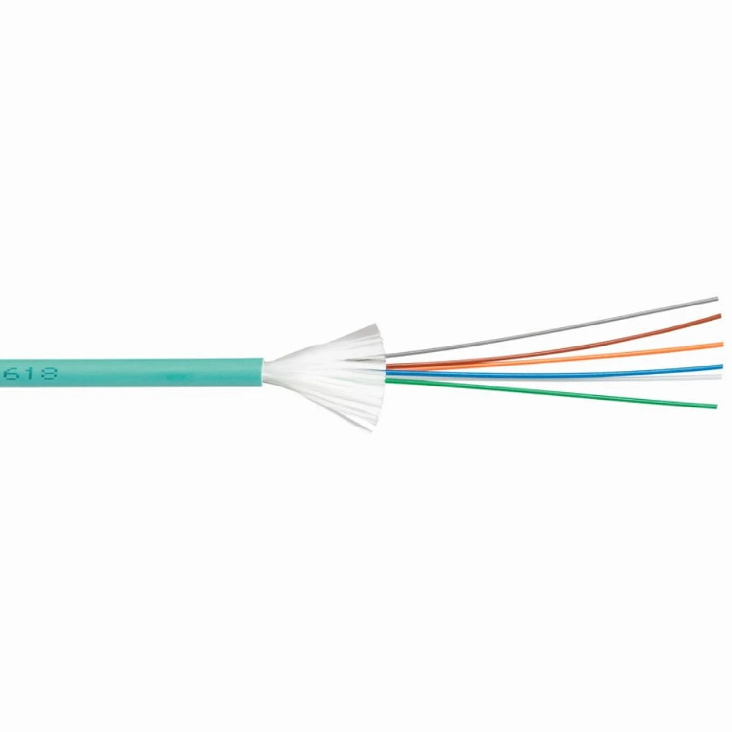 CABLE DE FIBRA OPTICA TIGHT BUFFER MULTIMODO 6 FIBRAS OM4 (50/125µm) INT/EXT, RESISTENTES AL CURVADO, COLOR AQUA, PARA REDES 10GIGA ETHERNET CUBIERTA LSZH