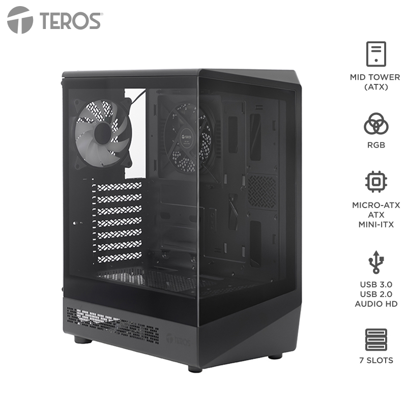 Case gamer Teros TE-1321G · Mid Tower · ventilador RGB · negro
