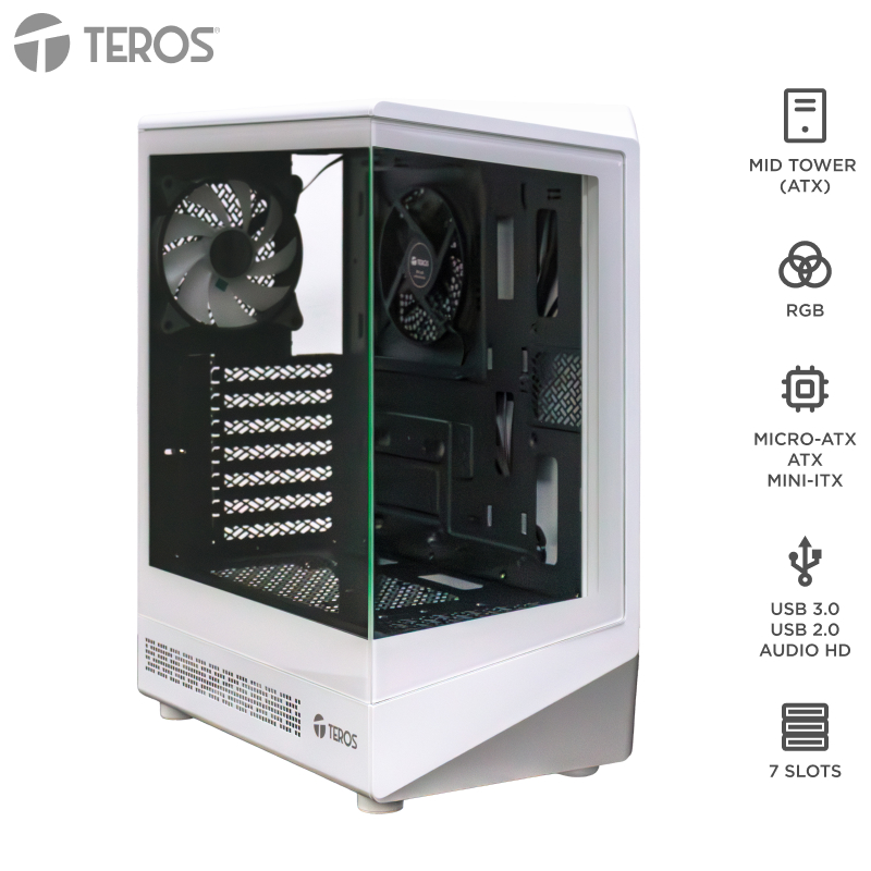 Case gamer Teros TE-1322G · Mid Tower · ventilador RGB · blanco