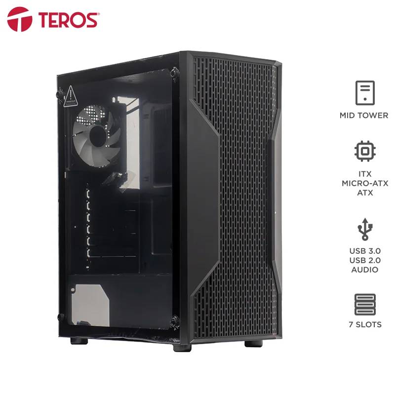 Case gamer Teros TE-1332G · Mid Tower · 4 ventiladores 120 mm · negro