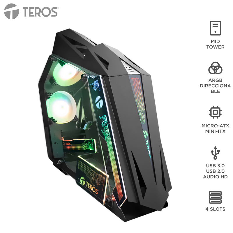 Case gamer Teros TE-1314G · Mid Tower · ventilador ARGB · negro