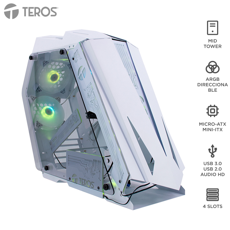 Case gamer Teros TE-1316G · Mid Tower · ventilador ARGB · blanco