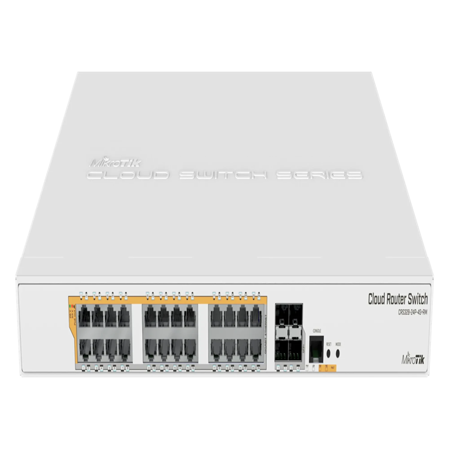 CLOUD ROUTER SWITCH 328-24P-4S+RM WITH 800 MHZ CPU, 512MB RAM, 24XGIGABIT LAN (ALL POE-OUT), 4XSFP+ CAGES, ROUTEROS L5 OR SWITCHOS (DUAL BOOT), 1U RACKMOUNT CASE,