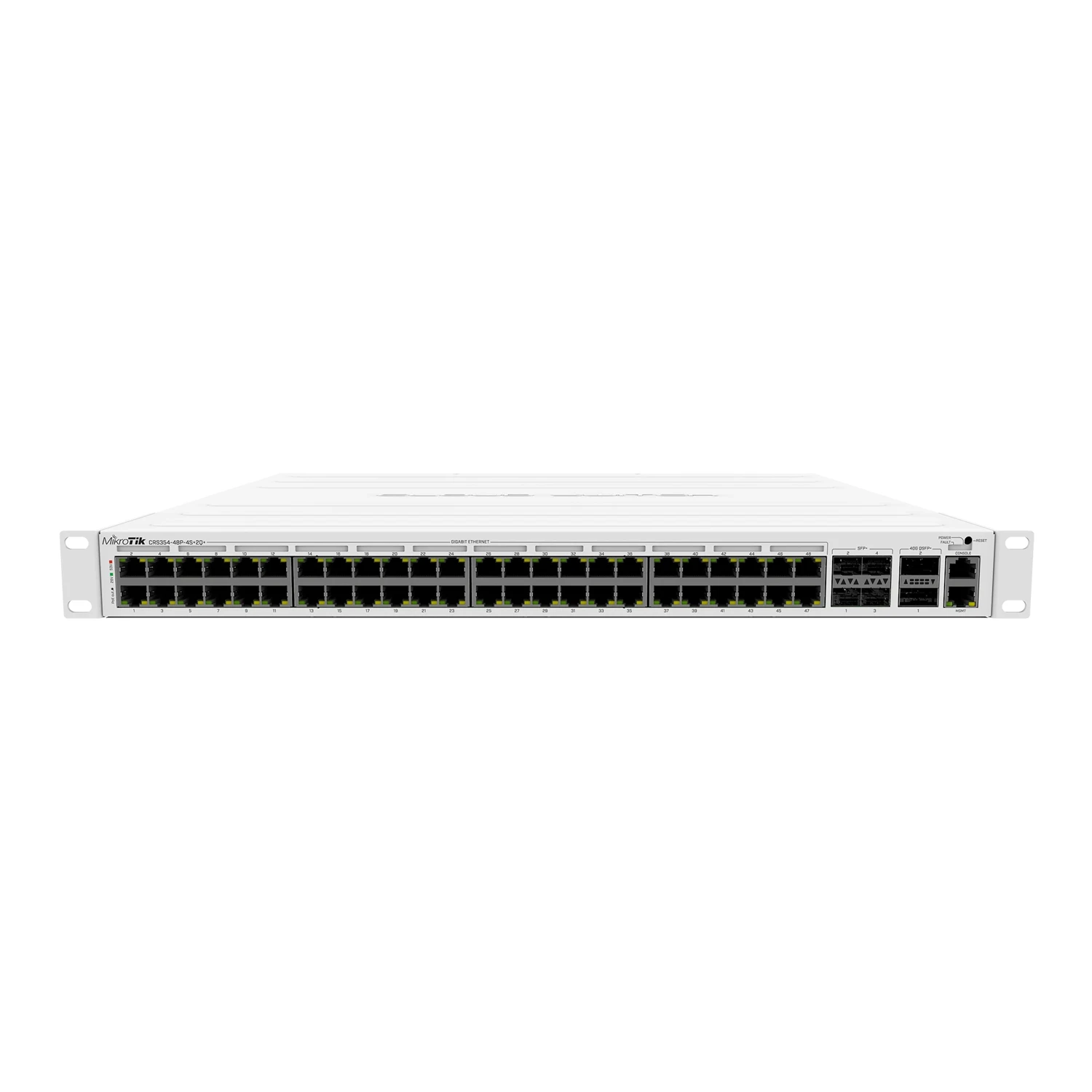 CLOUD ROUTER SWITCH 354-48P-4S+2Q+RM WITH 650 MHZ CPU, 64MB RAM, 48XGIGABIT LAN (ALL POE-OUT), 4XSFP+,2XQSFP+ 40G, CAGES, ROUTEROS L5, 1U RACKMOUNT CASE,