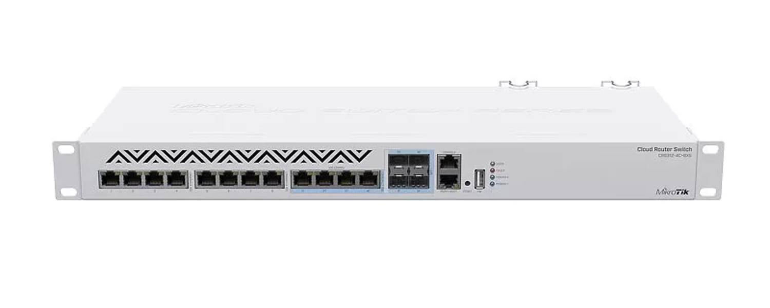 CLOUD ROUTER SWITCH 650 MHZ CPU, 64MB RAM, 1X 10/100, 4 PORT COMBO 10G ETHERNET/SFP+, 8X PORTS 1G/2.5G/5G/10G ETHERNET