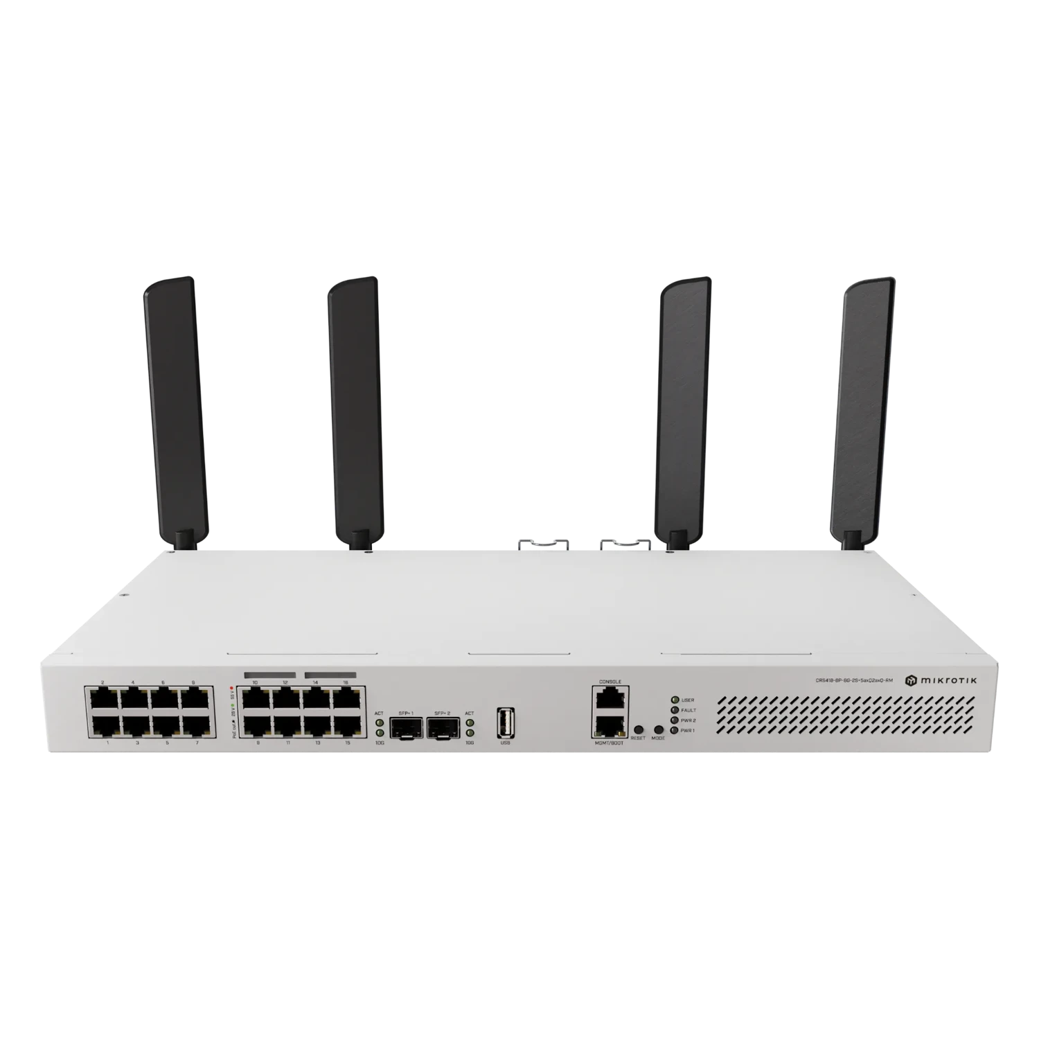 Cloud Router Switch con CPU de cuatro núcleos a 2.2GHz,1 GB de RAM, 17 puertos Ethernet Gbe (8 PoE-out 802.3af/at),2puertos SFP+,dual-band 4x4 MIMO antenas externas de 5dB