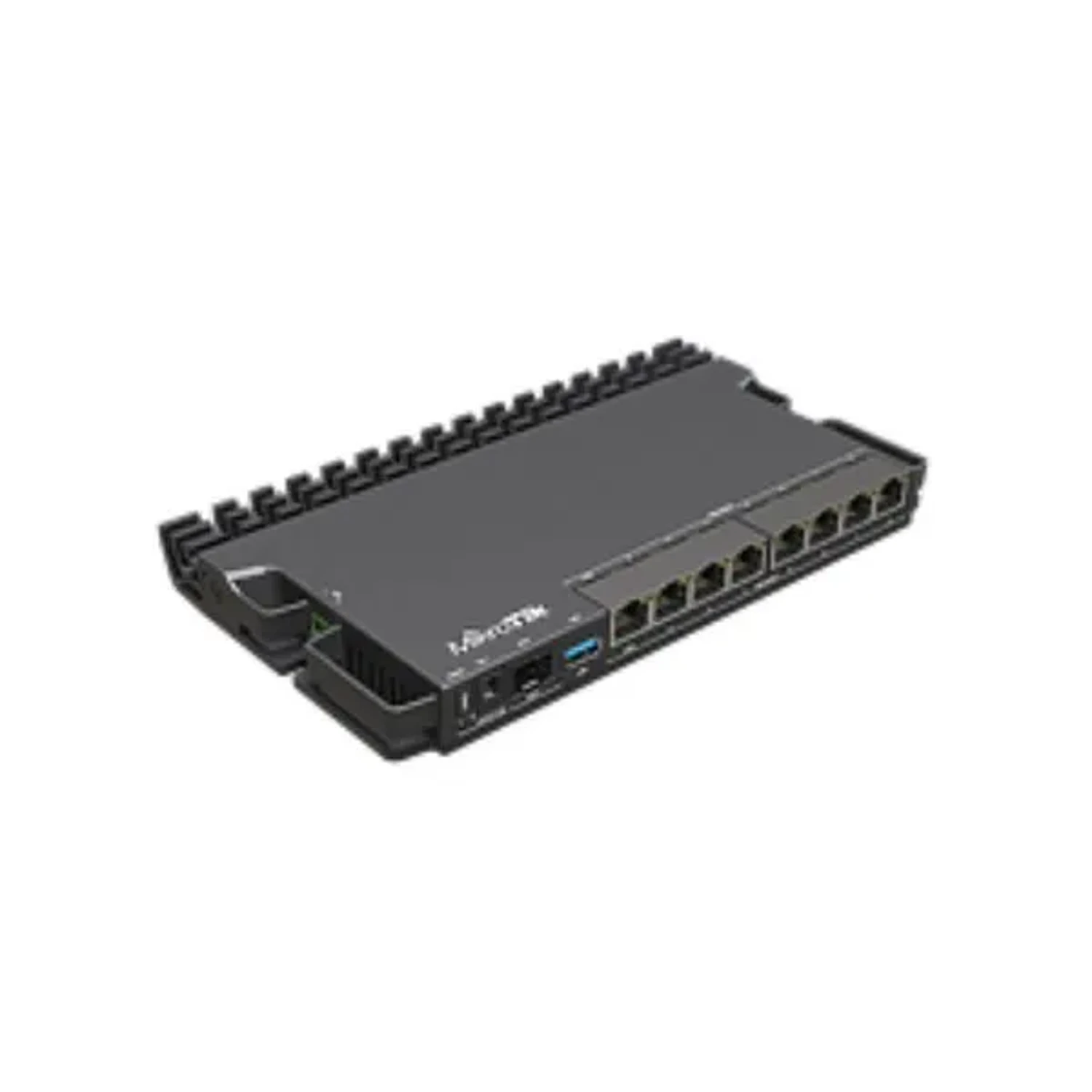 CPU de 4 core, 350-1400 MHz CPU, 1 GB RAM, 7 puertos ethernet 10/100/1000, 7 puertos PoE In , 1 puerto 2.5Gb LAN, 1 puerto SFP+, RouterOS L5
