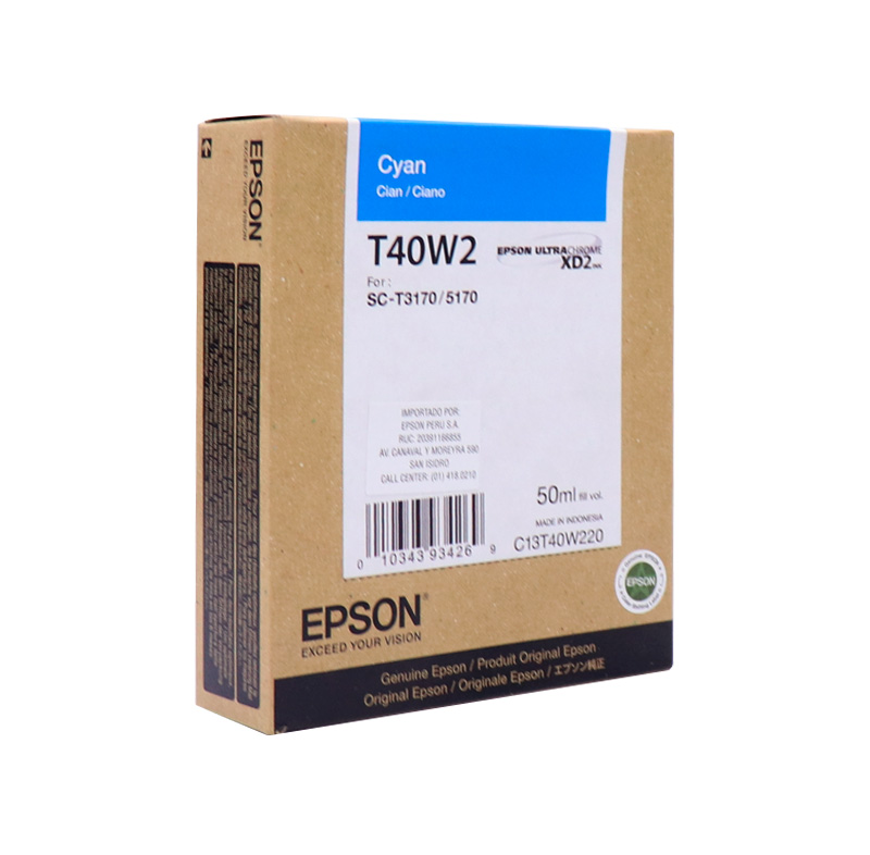 Cartucho de tinta Epson UltraChrome XD2 T40W220 · Cian · 50 ml