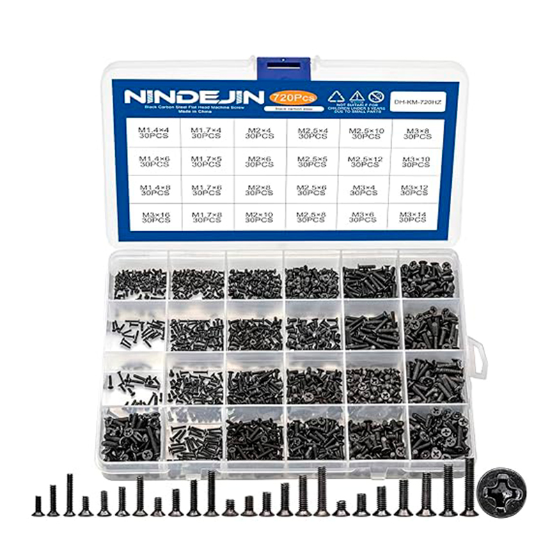 Kit de tornillos planos Nindejin · 720 piezas