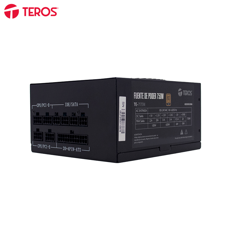 Fuente de poder Teros TE-7175N · ATX · 750W · 80 Plus Gold