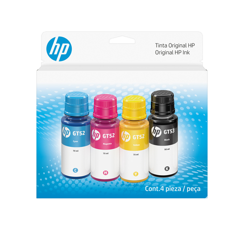 Kit de botellas de tinta HP GT53/GT52 · Pack de 4 · Negro y colores