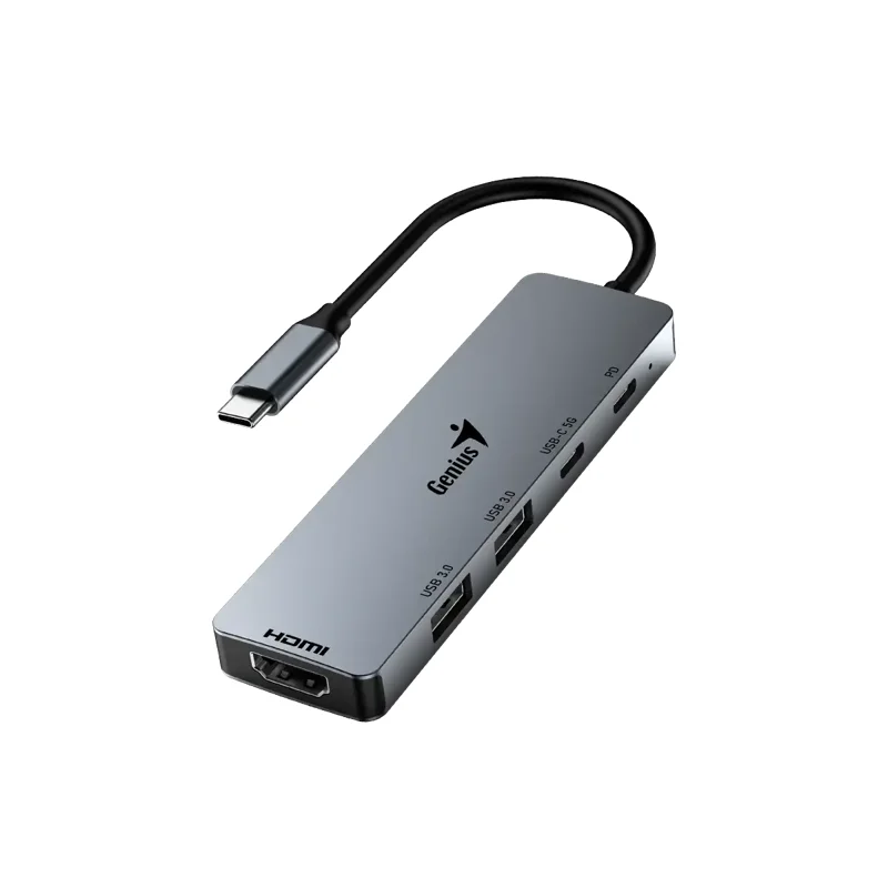 Hub USB-C Genius UH-500 2 USB-A 3.0 · 1 USB-C · 1 Hdmi 4K Power Delivery 100w · Plateado