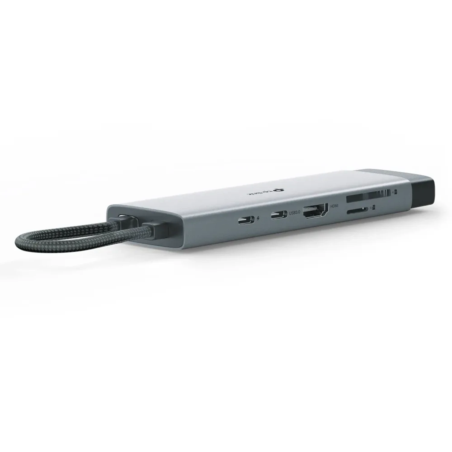 Hub USB-C TP-LINK 9 en 1, interfaz USB-C 5Gbps, HDMI 4K@60Hz, 1 puerto Gigabit RJ45, 3 USB-A + 1 USB-C datos, lector SD/microSD, Power Delivery 100W, Plug & Play.