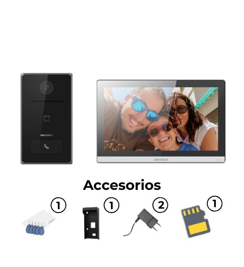Kit de videoportero Hikvision DS-KIS608-P · Monitor 7" · Ranura microSD