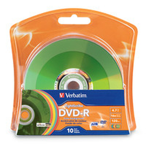 DVD-R LightScribe Verbatim · 4.7 GB · 16x · Pack de 10 · Fondo de color