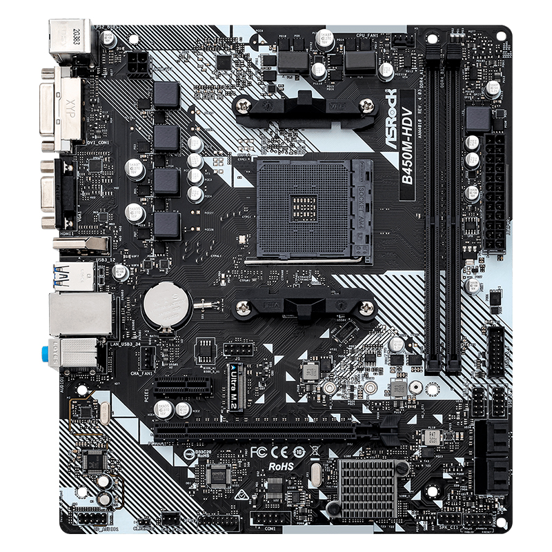 Placa madre ASRock B450M-HDV R4.0 · AM4 · DDR4 · Micro ATX