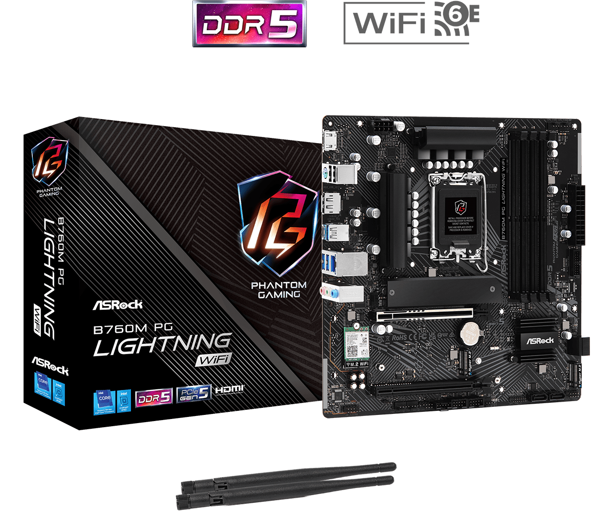 Placa madre ASRock B760M PG Lightning WiFi · LGA1700 · DDR5 · Micro ATX