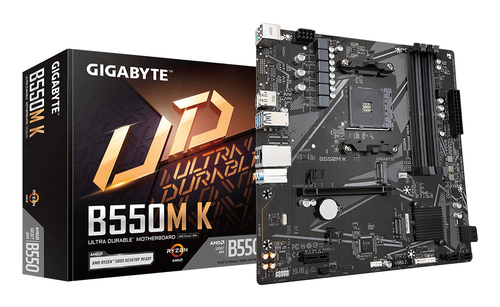 Placa madre Gigabyte B550M K · AM4 · DDR4 · Micro ATX