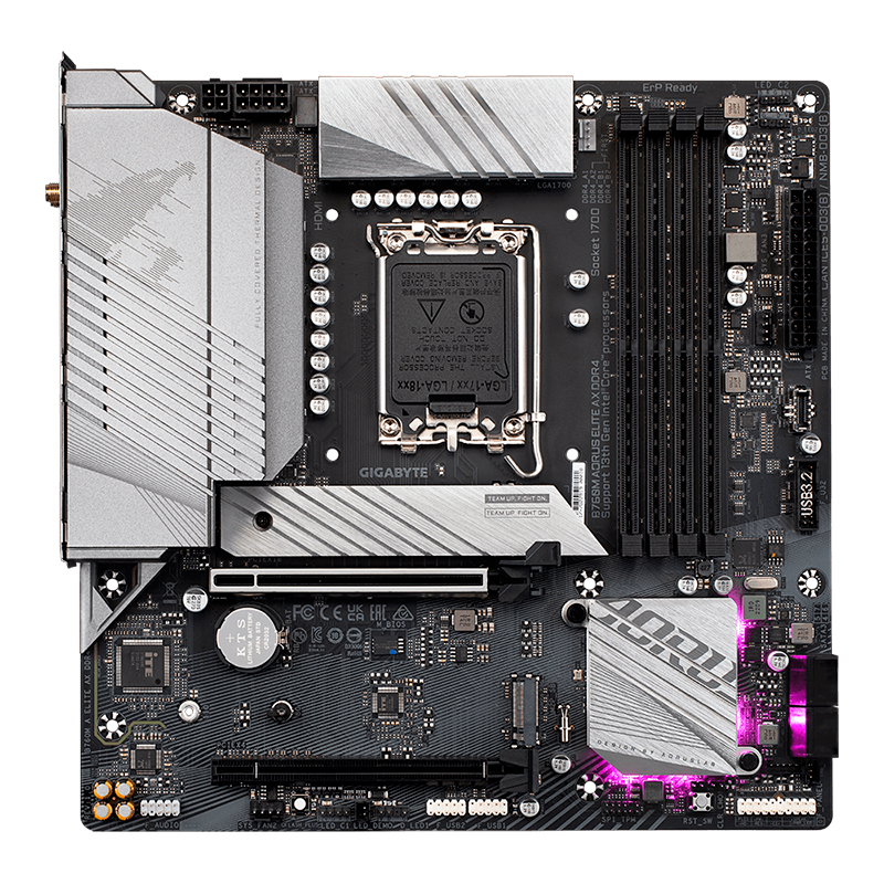 Placa madre Gigabyte B760M Aorus Elite AX DDR4 · LGA1700 · WiFi · Micro ATX