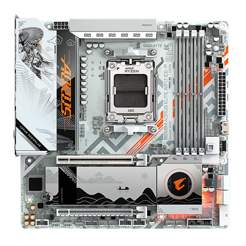 Placa madre Gigabyte B850M Aorus Elite WiFi 7 Ice-P · AM5 · DDR5 · Micro ATX