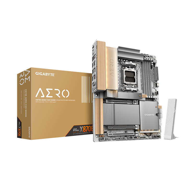Placa madre Gigabyte X870E Aero X3D Wood · AM5 · DDR5 · ATX