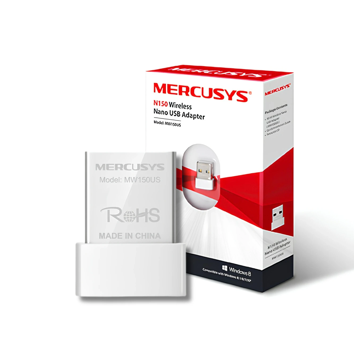 Mercusys Adaptador USB WiFi N150, 2.4GHz 150Mbps, USB 2.0, antena interna, WPA/WPA2, compatible Windows.