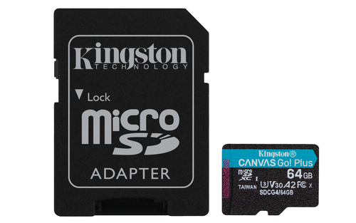 Tarjeta microSD Kingston Canvas Go! Plus · 64 GB · Con adaptador SD