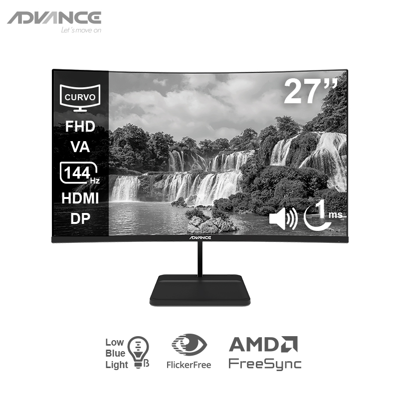 Monitor curvo Advance ADV-2752S 27" · Full HD VA · 144 Hz · 1 ms