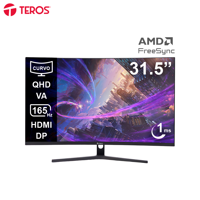 Monitor gamer curvo Teros TE-3217G 31.5" · QHD VA · 165 Hz · 1 ms