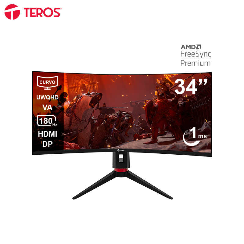 Monitor gamer curvo Teros TE-3412G 34" · UWQHD VA · 180 Hz · 1 ms