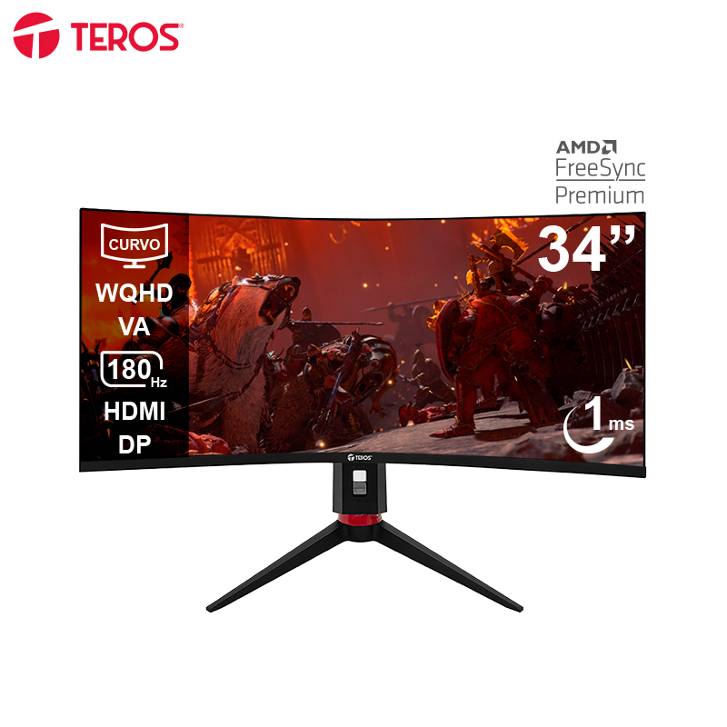 Monitor gamer curvo Teros TE-3411G 34" · WQHD VA · 180 Hz · 1 ms