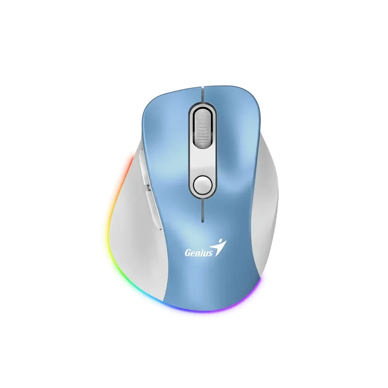 Mouse Genius recargable dual inalámbrico/Bluetooth Ergo 9000S PRO 6-BOT silencioso RGB · Claro azul