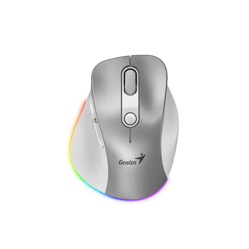 Mouse Genius recargable dual inalámbrico/Bluetooth Ergo 9000S PRO 6-BOT silencioso RGB · Plateado