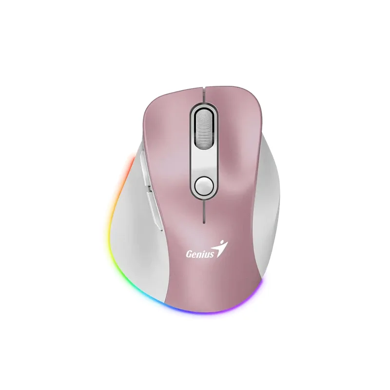 Mouse Genius recargable dual inalámbrico/Bluetooth Ergo 9000S PRO 6-BOT silencioso RGB · Rosado
