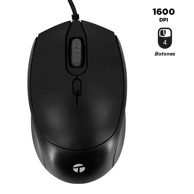 Mouse alámbrico Teros TE-1222S · 1600 DPI · USB · Negro