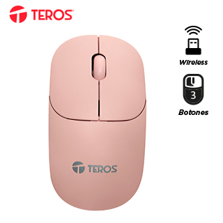 Mouse inalámbrico Teros TE-1218S · 1000 DPI · Receptor USB · Rosa