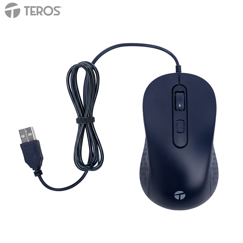 Mouse alámbrico Teros TE-1243S · 2000 DPI · USB · Azul
