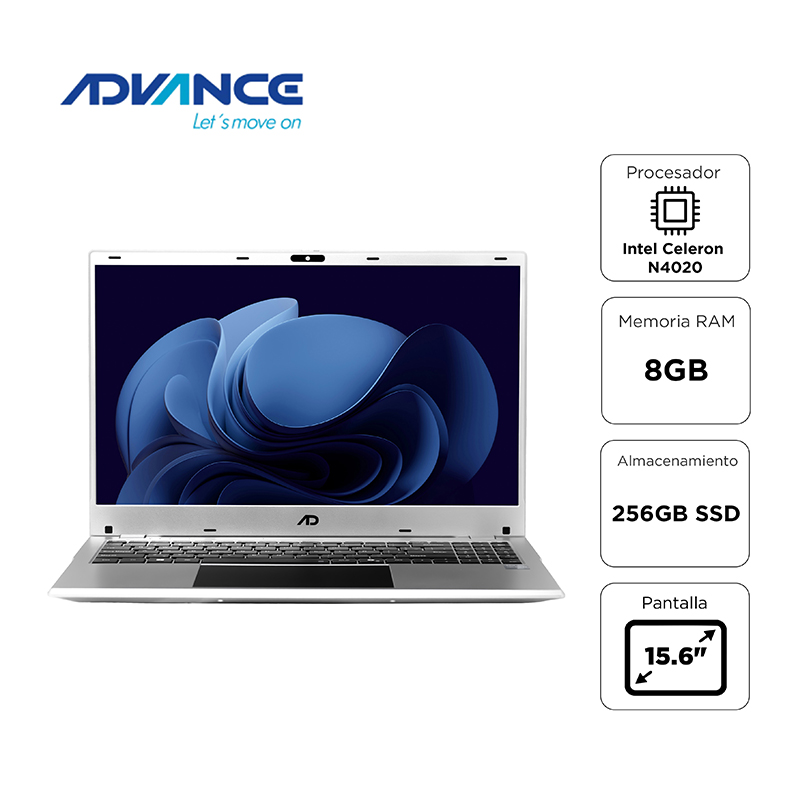 Laptop Advance NV9855 15.6" · Celeron N4020 · 8 GB RAM · SSD 256 GB · Sin sistema operativo