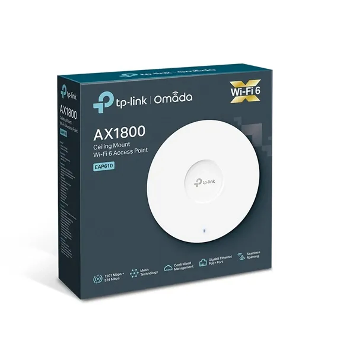 Omada Access Point WiFi6 AX1800 2.4GHz(574)+5GHz(1201), Gigabit, PoE+, MU-MIMO, OFDMA, mesh, roaming.